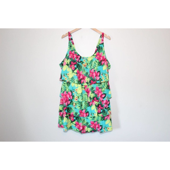 Catherines Tropical Floral Tiered Swimdress One Piece Swimsuit Plus 30W H14335 - Picture 2 of 11